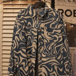 Nasty Gal Blue and White Swirl Pattern Jacket